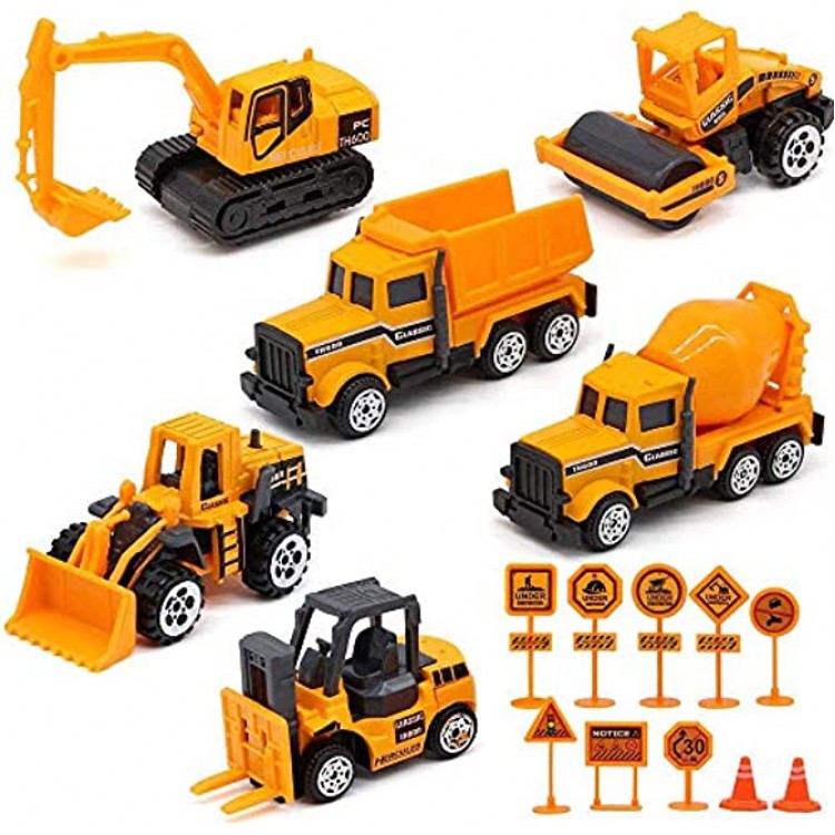 Feleph Mini Excavatrice Set 16pcs Construction Trucks Tracteur Dump Diecast Crane Vehicles Mini Alloy Engineering Model Cars Road Signs Sandbox Toys for Kids